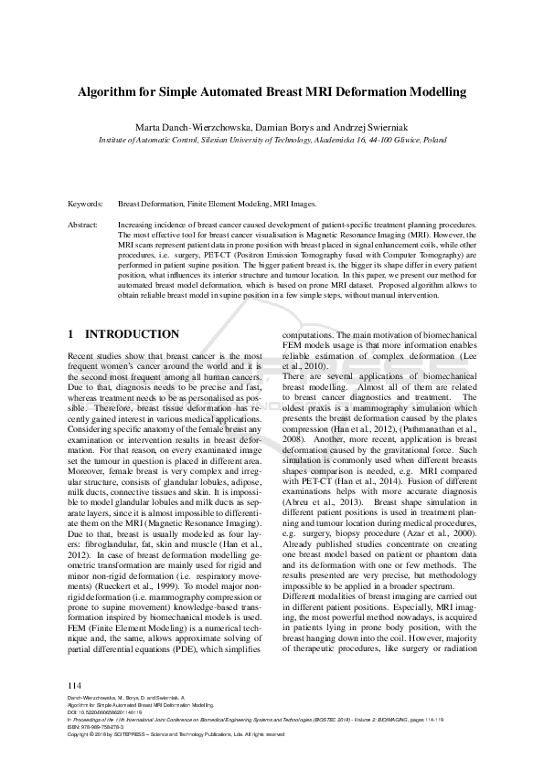 (PDF) Algorithm for Simple Automated Breast MRI Deformation Modelling