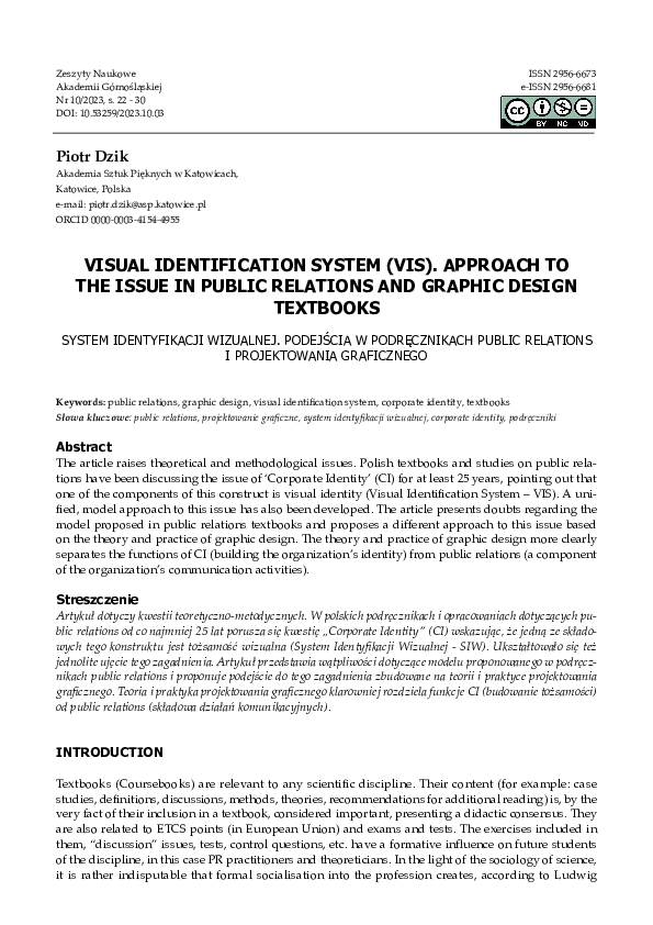 (PDF) VISUAL IDENTIFICATION SYSTEM (VIS). APPROACH TO THE ISSUE IN ...