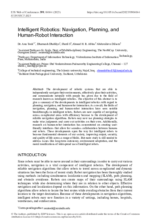 (PDF) Intelligent Robotics: Navigation, Planning, and Human-Robot ...