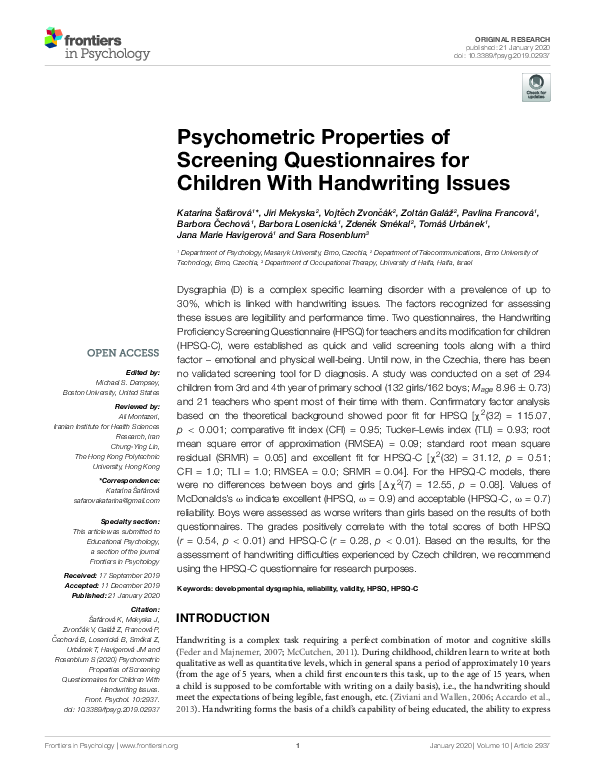 (PDF) Psychometric Properties of Screening Questionnaires for Children ...