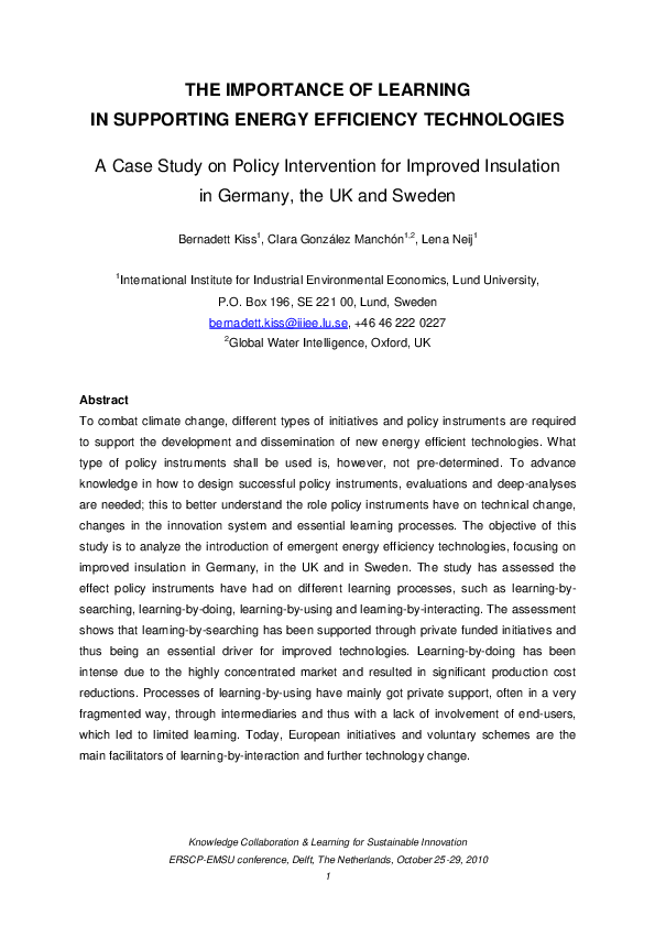 (PDF) The Importance of Learning in Supporting Energy Efficiency ...