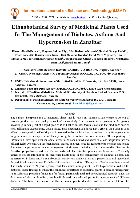 (PDF) Ethnobotanical Survey of Medicinal Plants Used In The Management ...