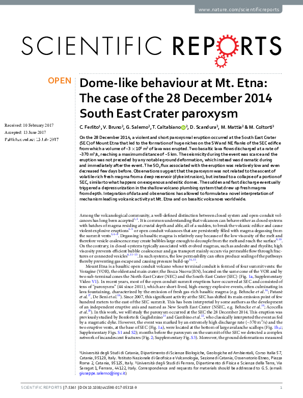 PDF) Dome-like behaviour at Mt. Etna: The case of the 28 December