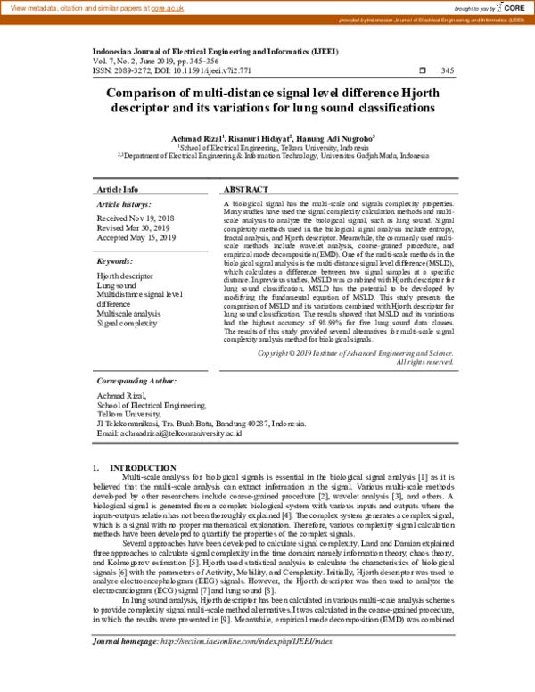 (PDF) Comparison of multi-distance signal level difference Hjorth ...