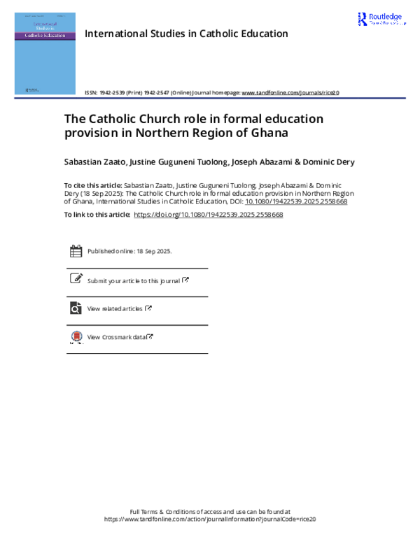 (PDF) The Catholic Church role in formal education provision in ...