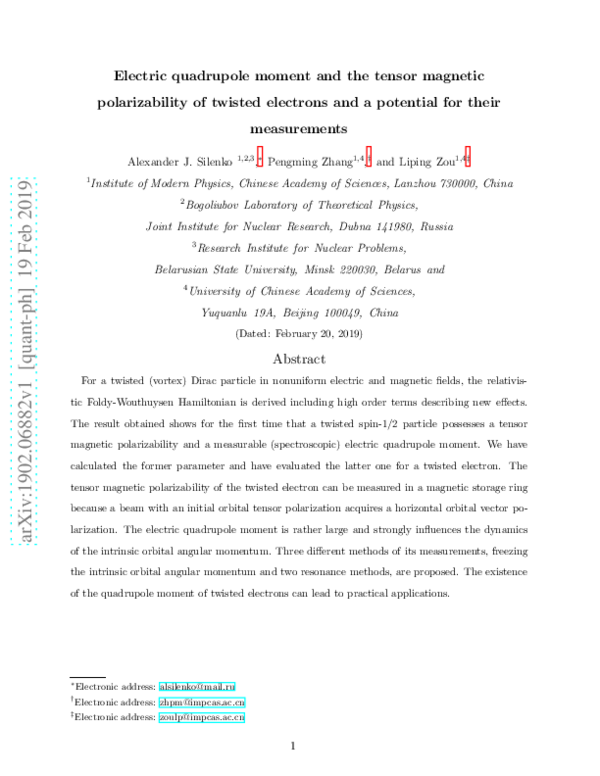 (PDF) Electric Quadrupole Moment and the Tensor Magnetic Polarizability ...