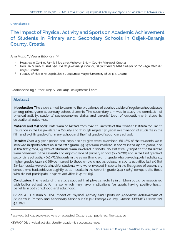 (PDF) The Impact of Physical Activity and Sports on Academic ...