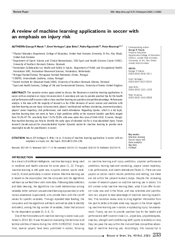 (PDF) A review of machine learning applications in soccer with an ...
