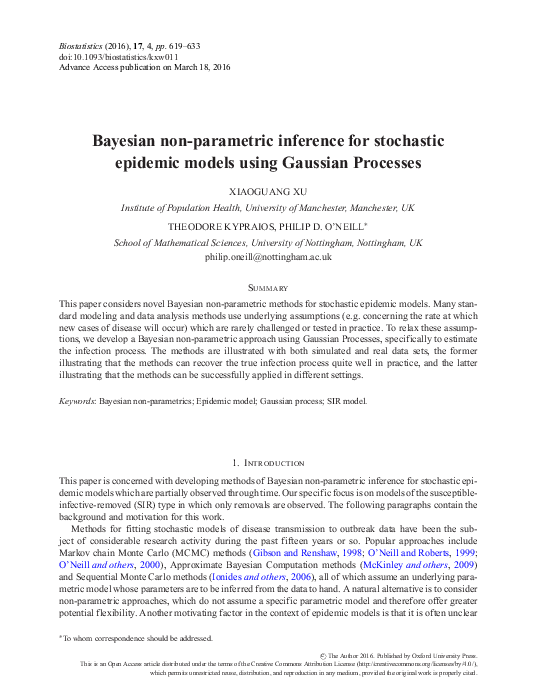 (PDF) Bayesian non-parametric inference for stochastic epidemic models ...
