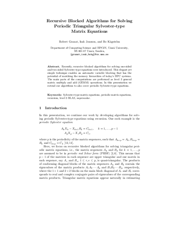 (PDF) Recursive Blocked Algorithms for Solving Periodic Triangular ...