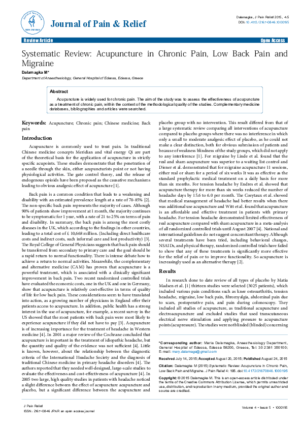 (PDF) Systematic Review: Acupuncture in Chronic Pain, Low Back Pain and ...