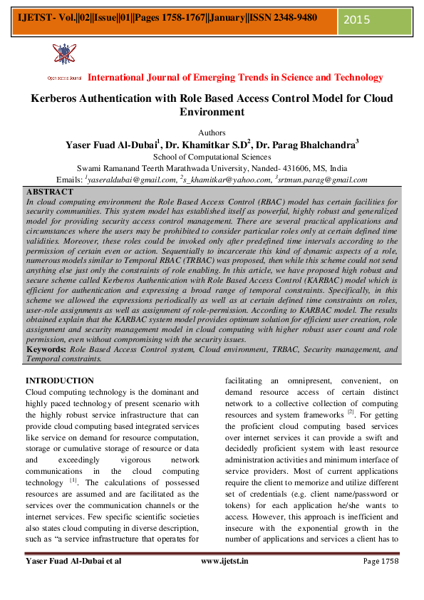 (PDF) Kerberos Authentication with Role Based Access Control Model for ...