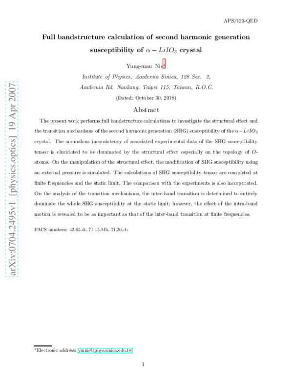 (PDF) Full bandstructure calculation of second harmonic generation ...