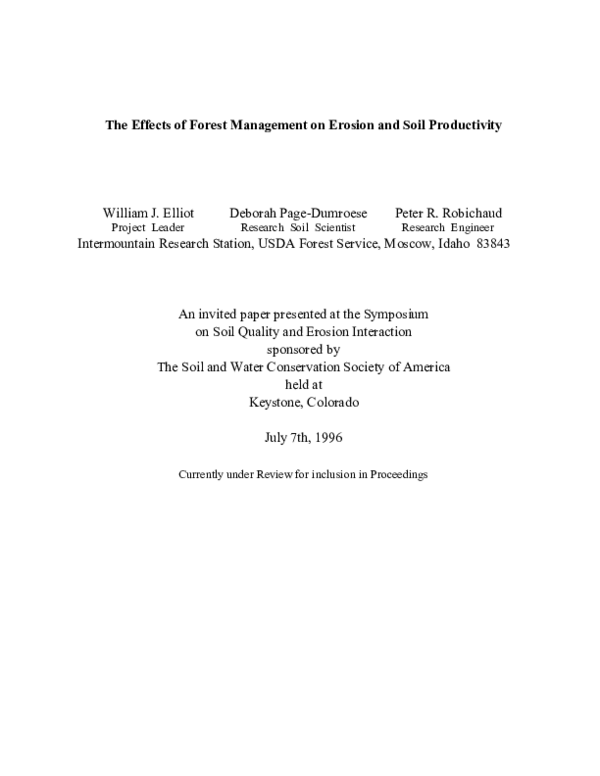 (PDF) The Effects of Forest Management on Erosion and Soil Productivity*