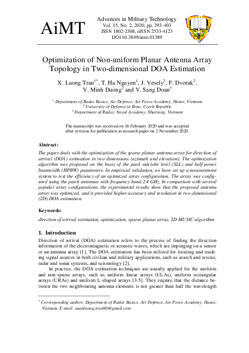 (PDF) Optimization of Non-uniform Planar Antenna Array Topology in Two ...
