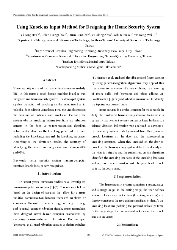 (PDF) Using Knock as Input Method for Designing the Home Security System