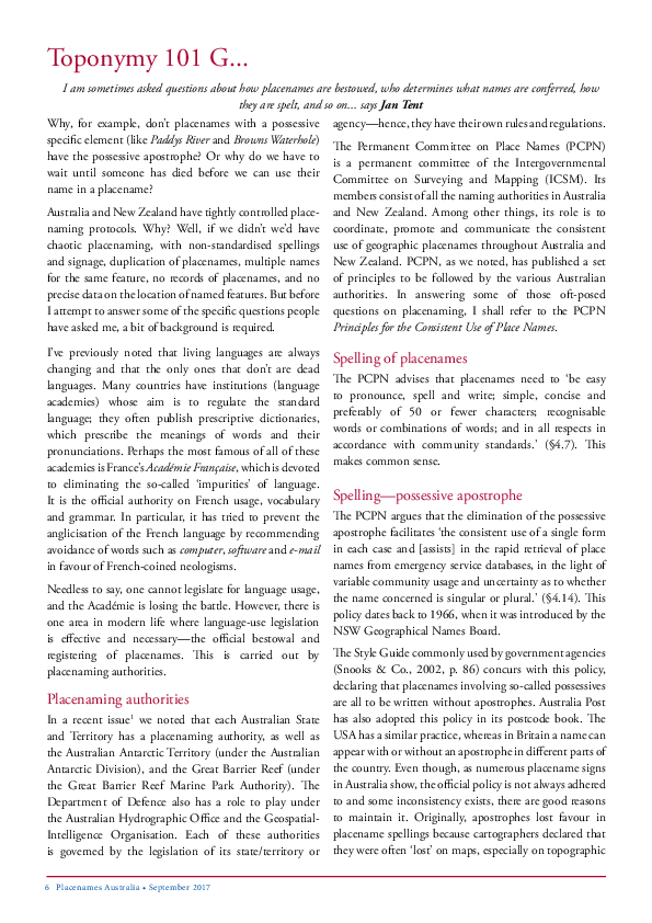 (PDF) Toponymy 101 G: The regulation of placenaming