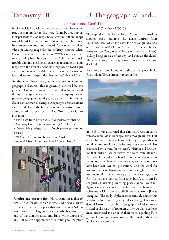 (PDF) Toponymy 101 D: The geographical and economic significance of ...