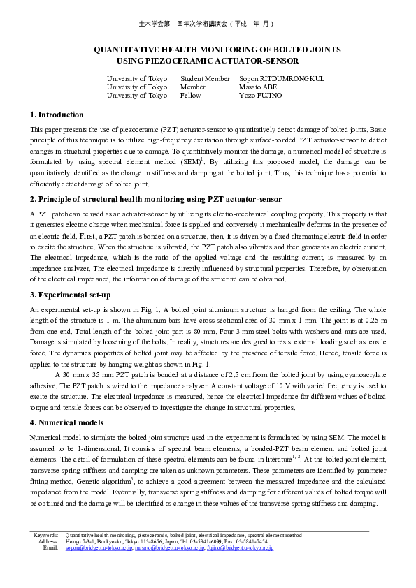 (PDF) Quantitative health monitoring of bolted joints using ...