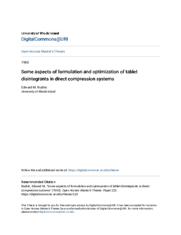 (PDF) Some aspects of formulation and optimization of tablet ...