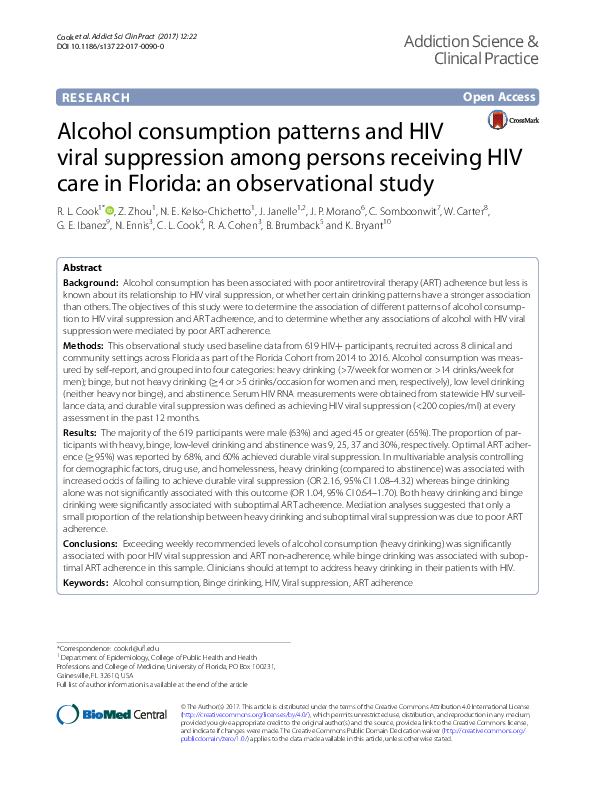 (PDF) Alcohol consumption patterns and HIV viral suppression among ...