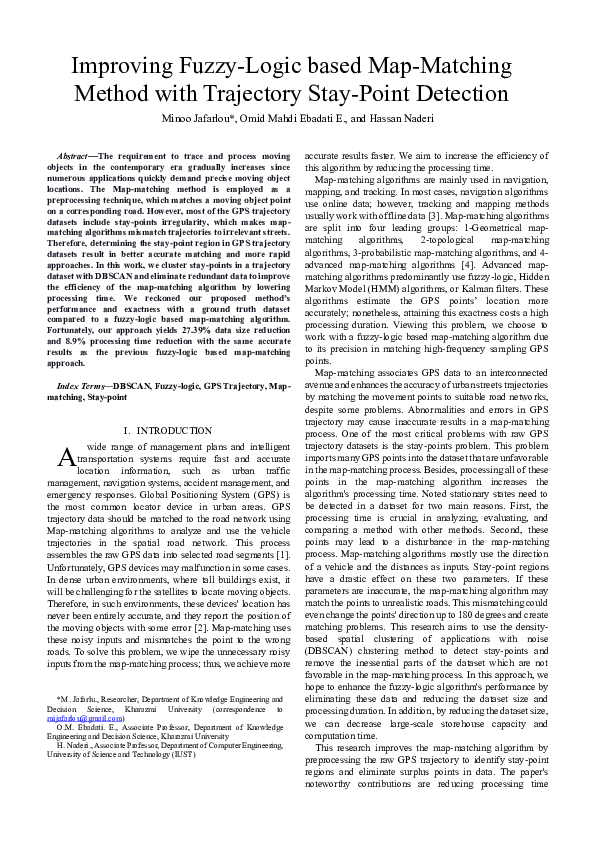 (PDF) Improving Fuzzy-Logic based Map-Matching Method with Trajectory ...