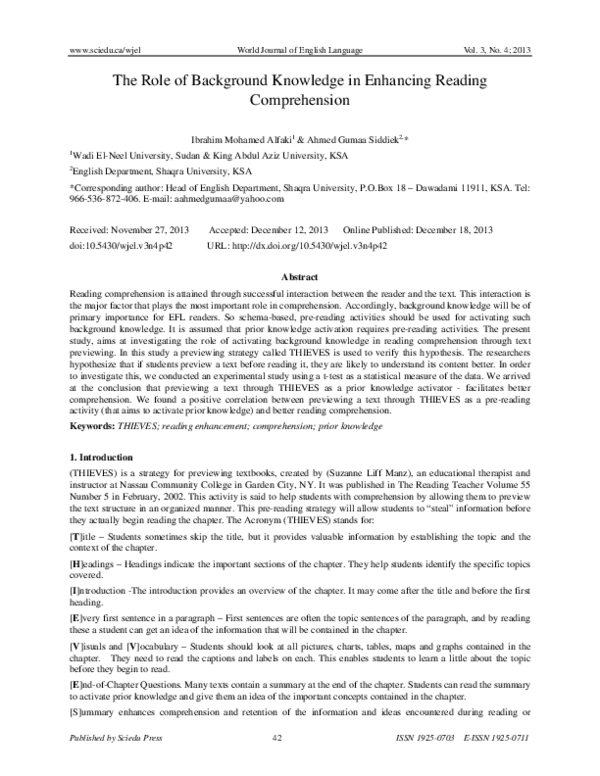 (PDF) The Role of Background Knowledge in Enhancing Reading Comprehension