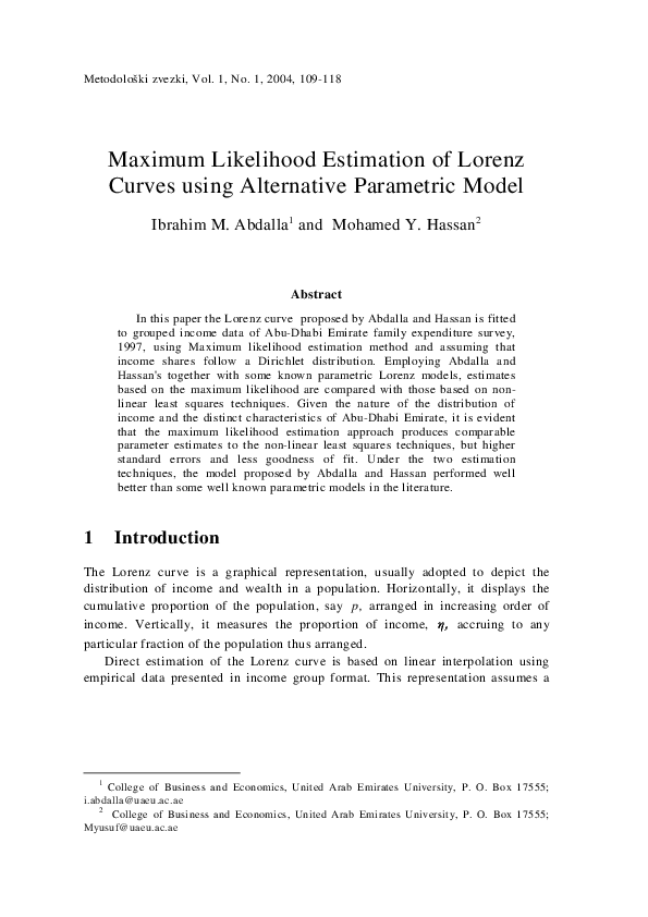 (PDF) Maximum likelihood estimation of Lorenz curves using alternative ...