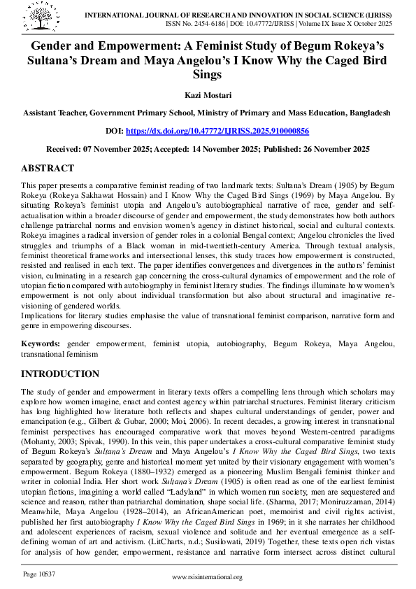 (PDF) Gender and Empowerment: A Feminist Study of Begum Rokeya's ...