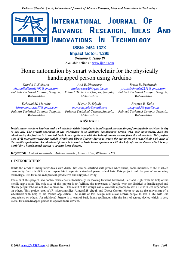(PDF) Home automation by smart wheelchair for physically handicapped ...