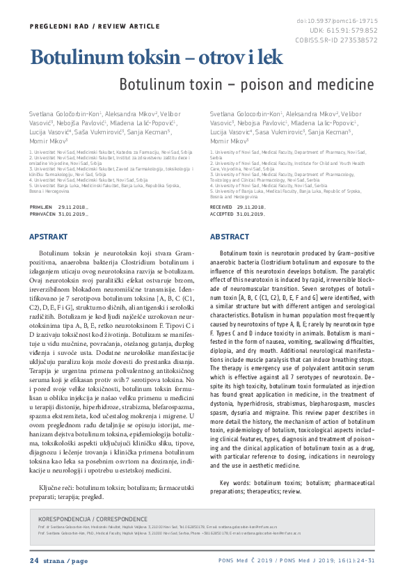 (PDF) Botulinum toxin: Poison and medicine
