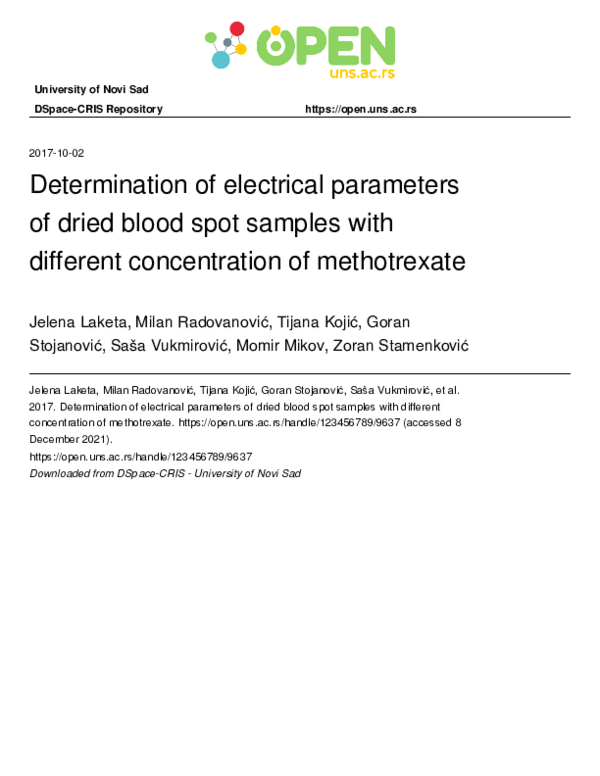 (PDF) Determination of electrical parameters of dried blood spot ...