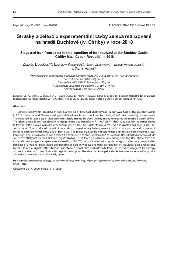 (PDF) Strusky a železo z experimentální tavby železa realizované na ...