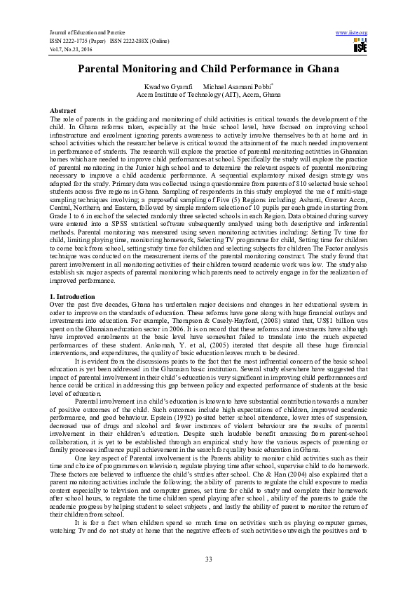(PDF) Parental Monitoring and Child Performance in Ghana