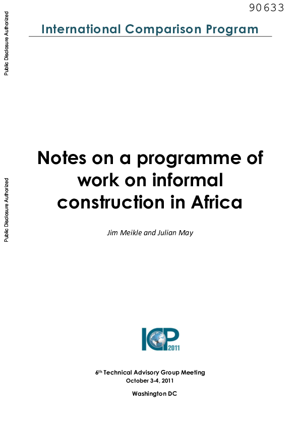 (PDF) Notes on a programme of work on informal construction in Africa