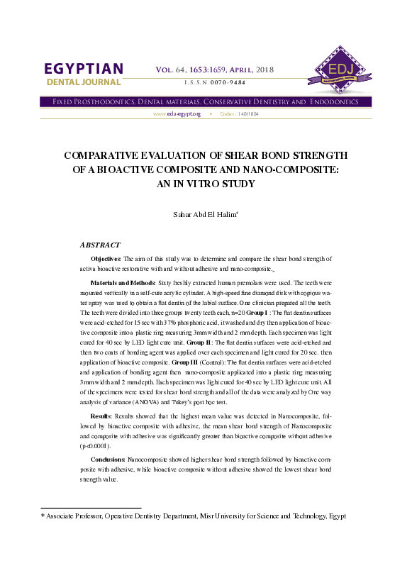 (PDF) Comparative Evaluation of Shear Bond Strength of a Bioactive ...
