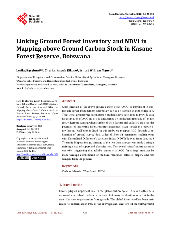 (PDF) Linking Ground Forest Inventory and NDVI in Mapping above Ground ...