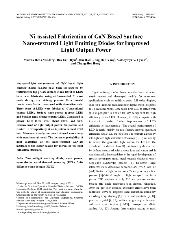 (PDF) Ni-assisted Fabrication of GaN Based Surface Nano-textured Light ...