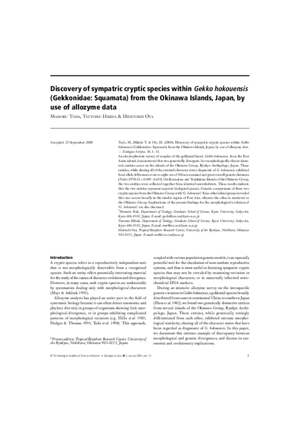 (PDF) Discovery of sympatric cryptic species withinGekko hokouensis ...