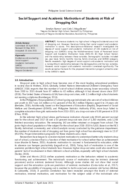(PDF) Social Support and Academic Motivation of Students at Risk of ...