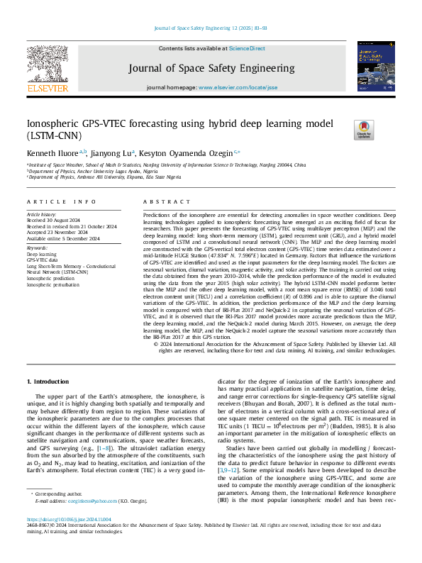 (PDF) Ionospheric GPS-VTEC forecasting using hybrid deep learning model ...