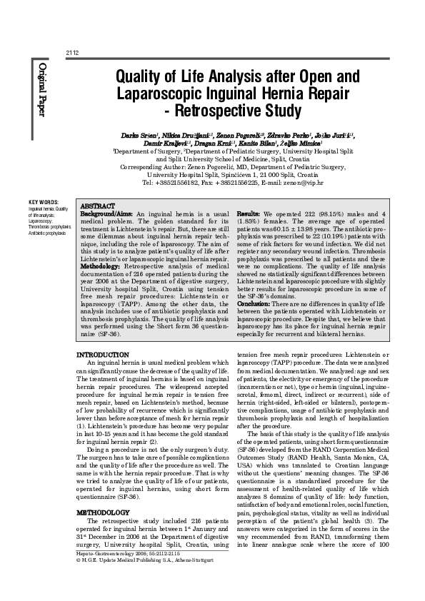 (PDF) Quality of life analysis after open and laparoscopic inguinal ...