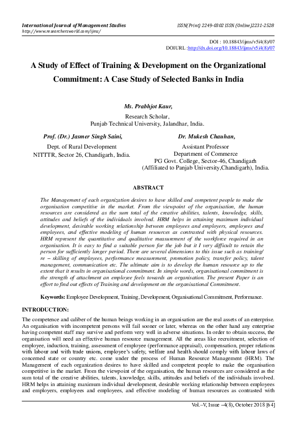 (PDF) A Study of Effect of Training & Development on the Organizational ...