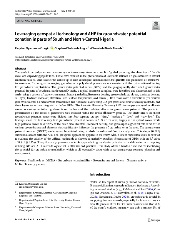 (PDF) Leveraging geospatial technology and AHP for groundwater ...