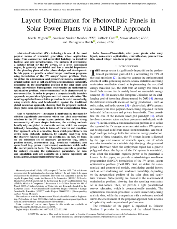 (PDF) Layout Optimization for Photovoltaic Panels in Solar Power Plants ...