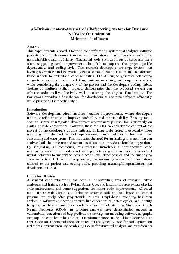 (PDF) AI-Driven Context-Aware Code Refactoring System for Dynamic ...