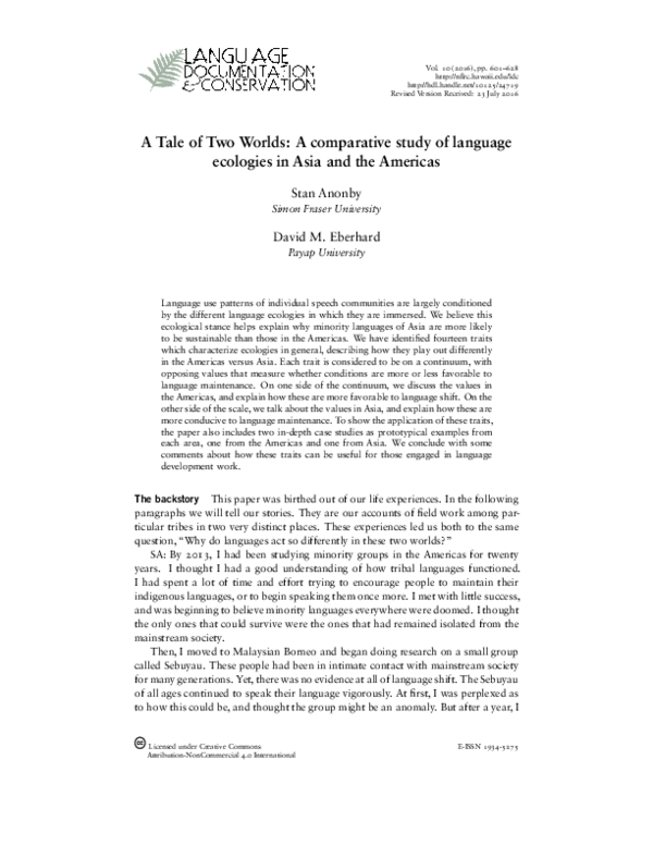 (PDF) A tale of two worlds: A comparative study of language ecologies ...