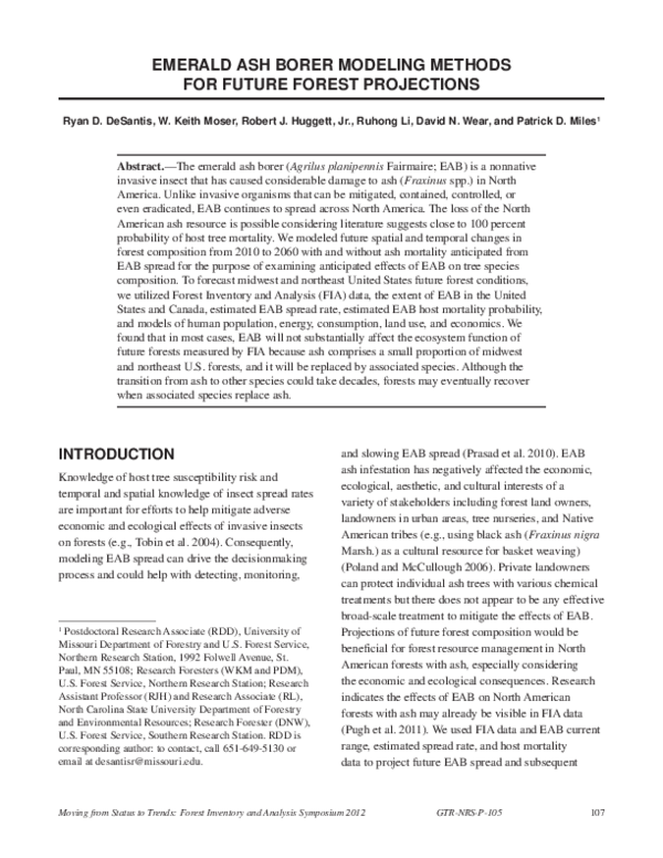 (PDF) Emerald ash borer modeling methods for future forest projections