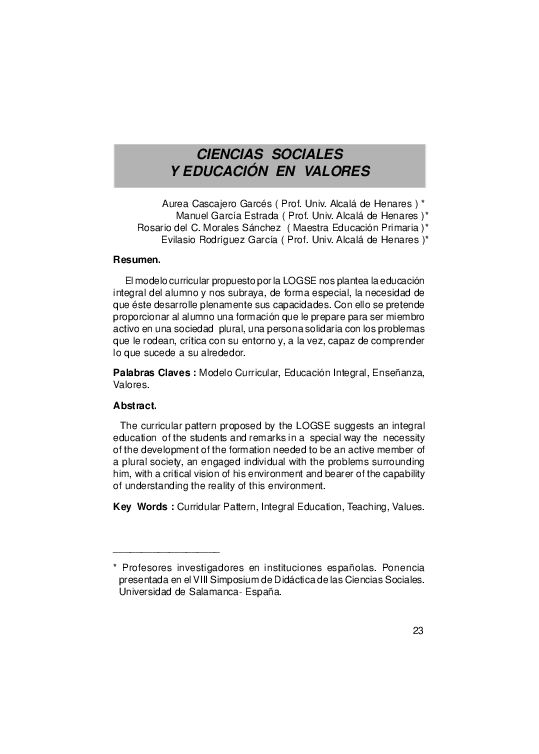 (PDF) Ciencias Sociales y Educación en Valores