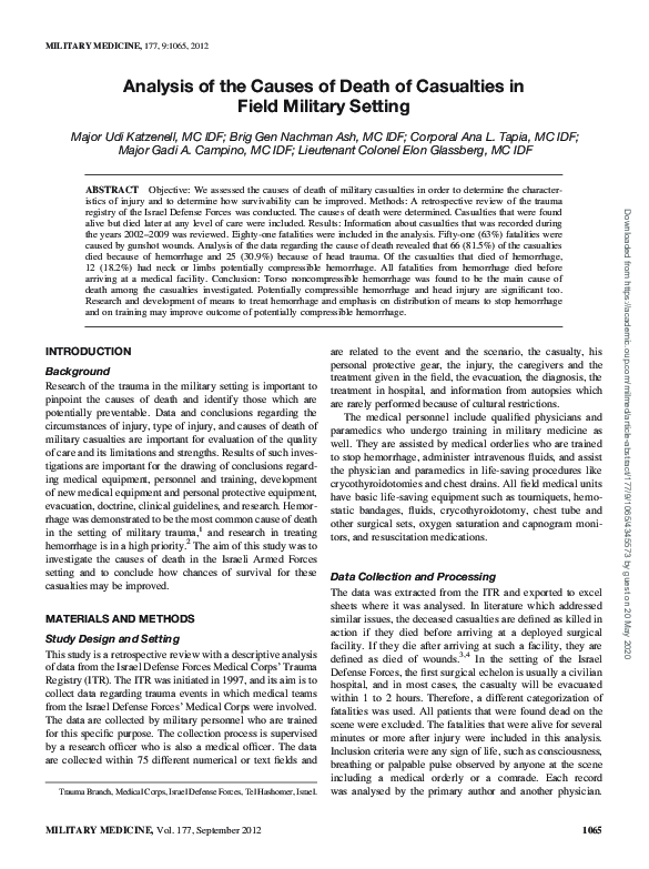 (PDF) Analysis of the Causes of Death of Casualties in Field Military ...